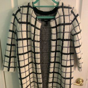 White and Black Fuzzy Jacket/Cardigan - Forever 21